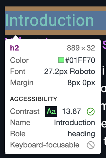 chrome developer tools accessibility popover on element inspection